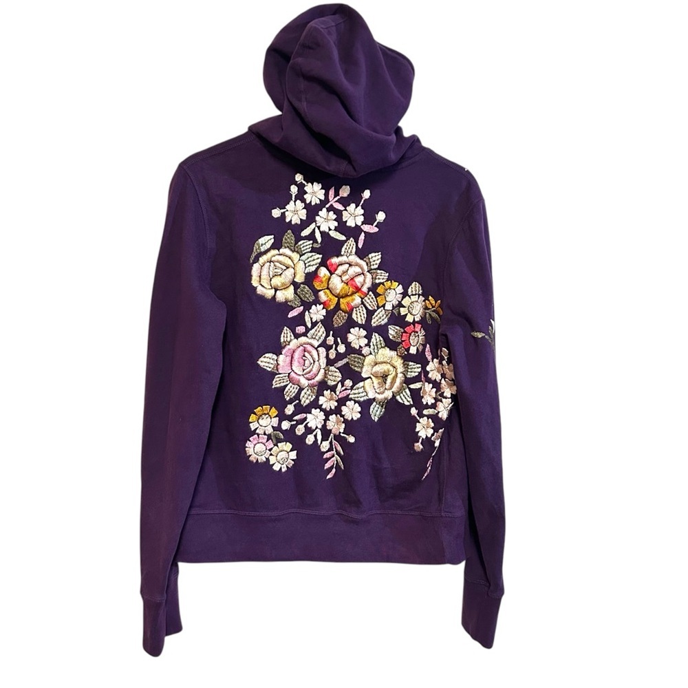 Y2K Lucky brand L zip up hoodie floral embroidered sweatshirt boho hippie 00s - Picture 13 of 16